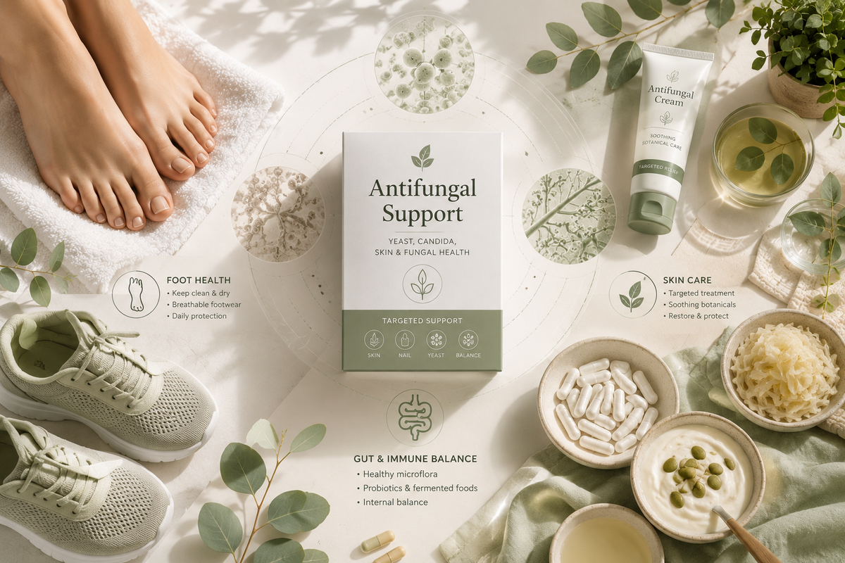 Antifungal support for recurring fungal problems, yeast, Candida, athlete’s foot and nail fungus
