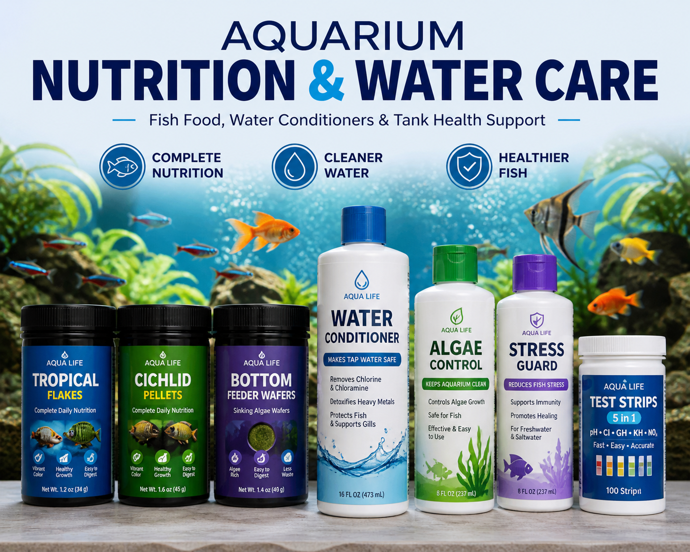Aquarium Nutrition & Water Care – Fish Food, Water Conditioners & Tank Health Support