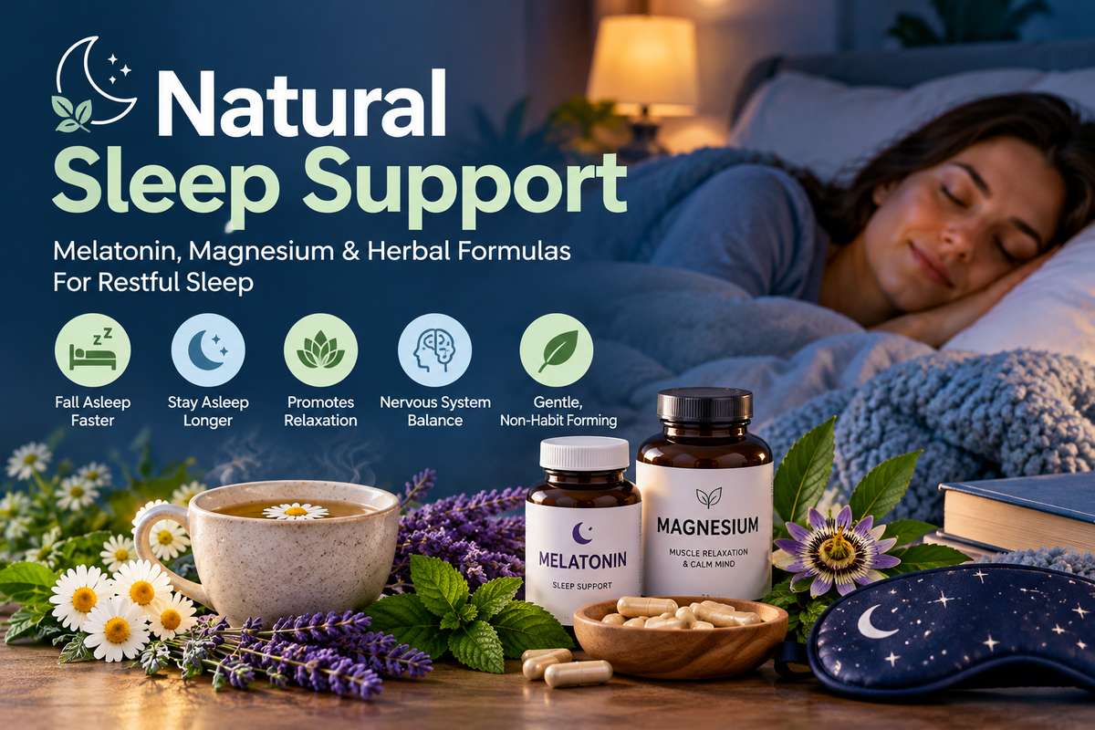 Natural Sleep Support – Melatonin, Magnesium & Herbal Sleep Supplements
