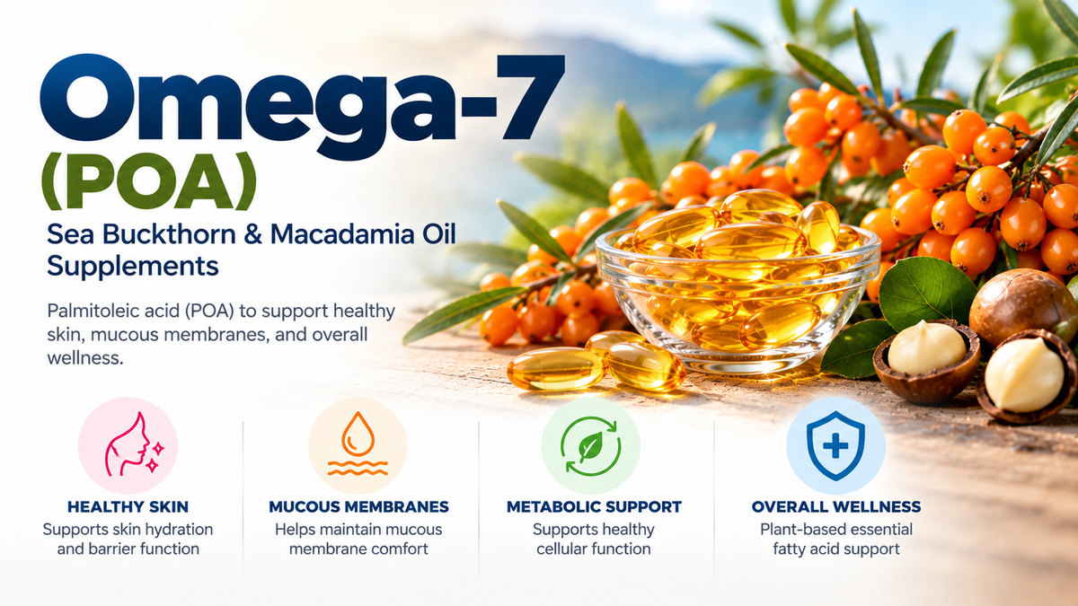 Omega-7 (POA) – Palmitoleic Acid, Sea Buckthorn & Macadamia Oil Supplements