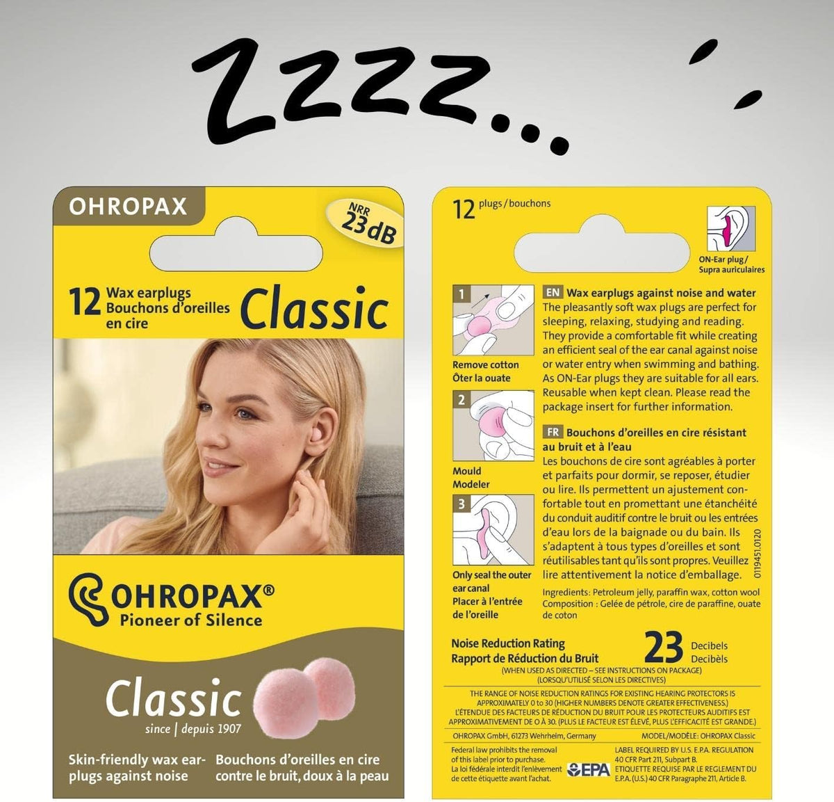 Reusable Wax/Cotton Ear Plugs by OHROPAX – Noise Reduction for Sleep, Travel & Relaxation | 12 Plugs (6 Pairs)