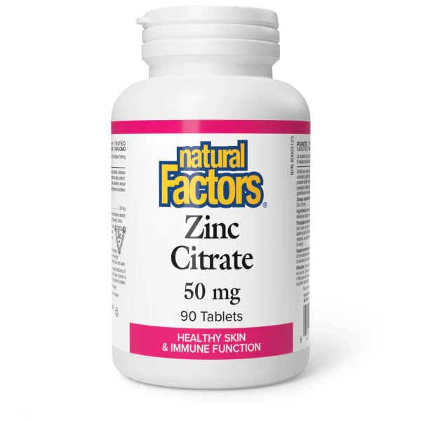 Zinc Citrate 50mg | Natural Factors® | 90 or 180 Tablets