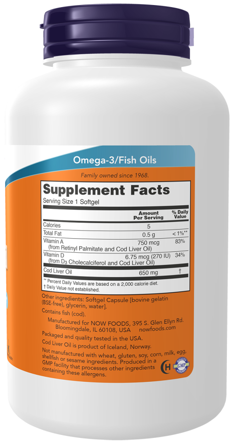 Cod Liver Oil 650 mg | NOW® | 250 Softgels
