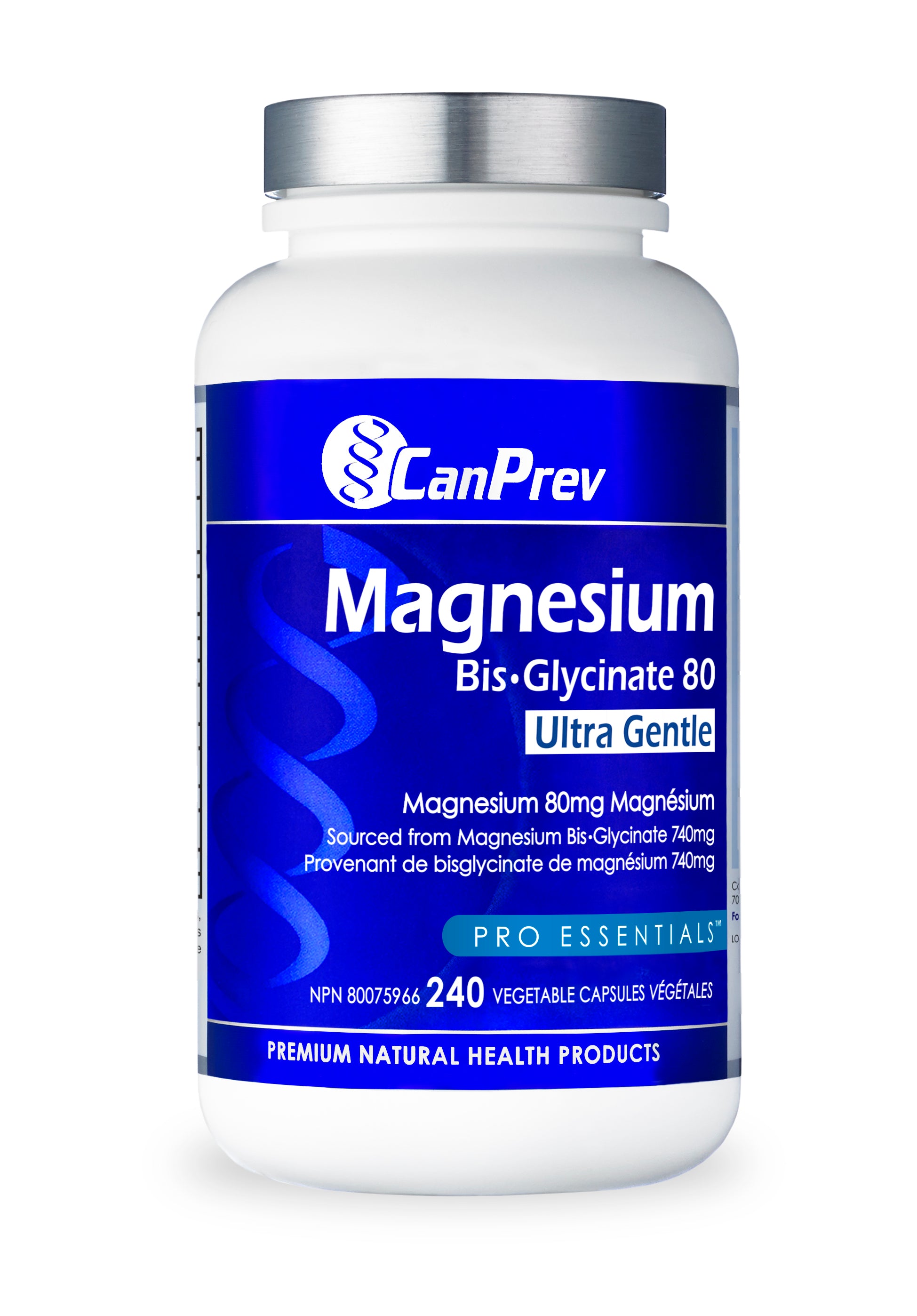 Magnesium Bis Glycinate 80 Ultra Gentle | CanPrev | 120 OR 240 Vegetarian Capsules