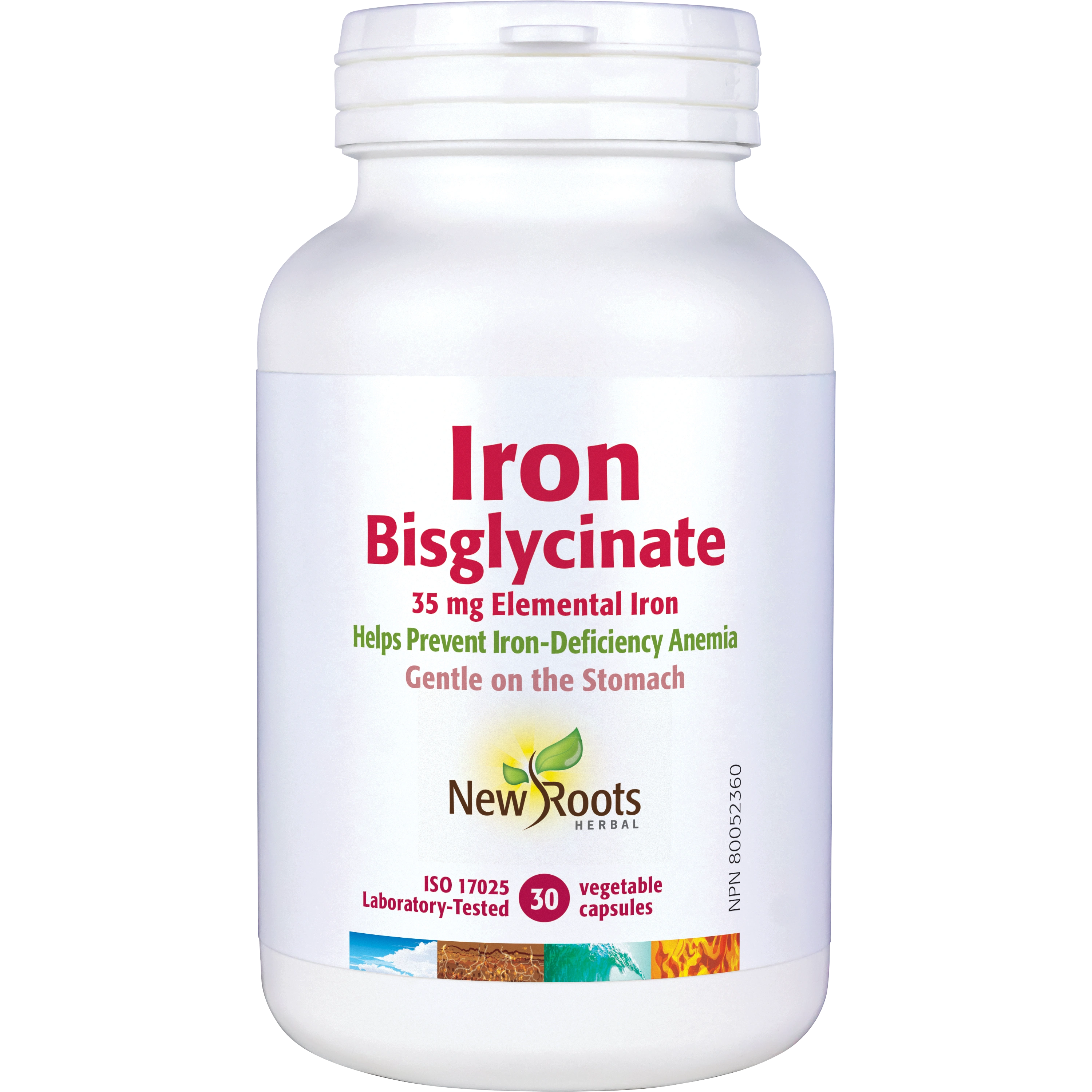Iron Bisglycinate 35 mg | New Roots HERBAL® | 30 or 60 Veg Capsules
