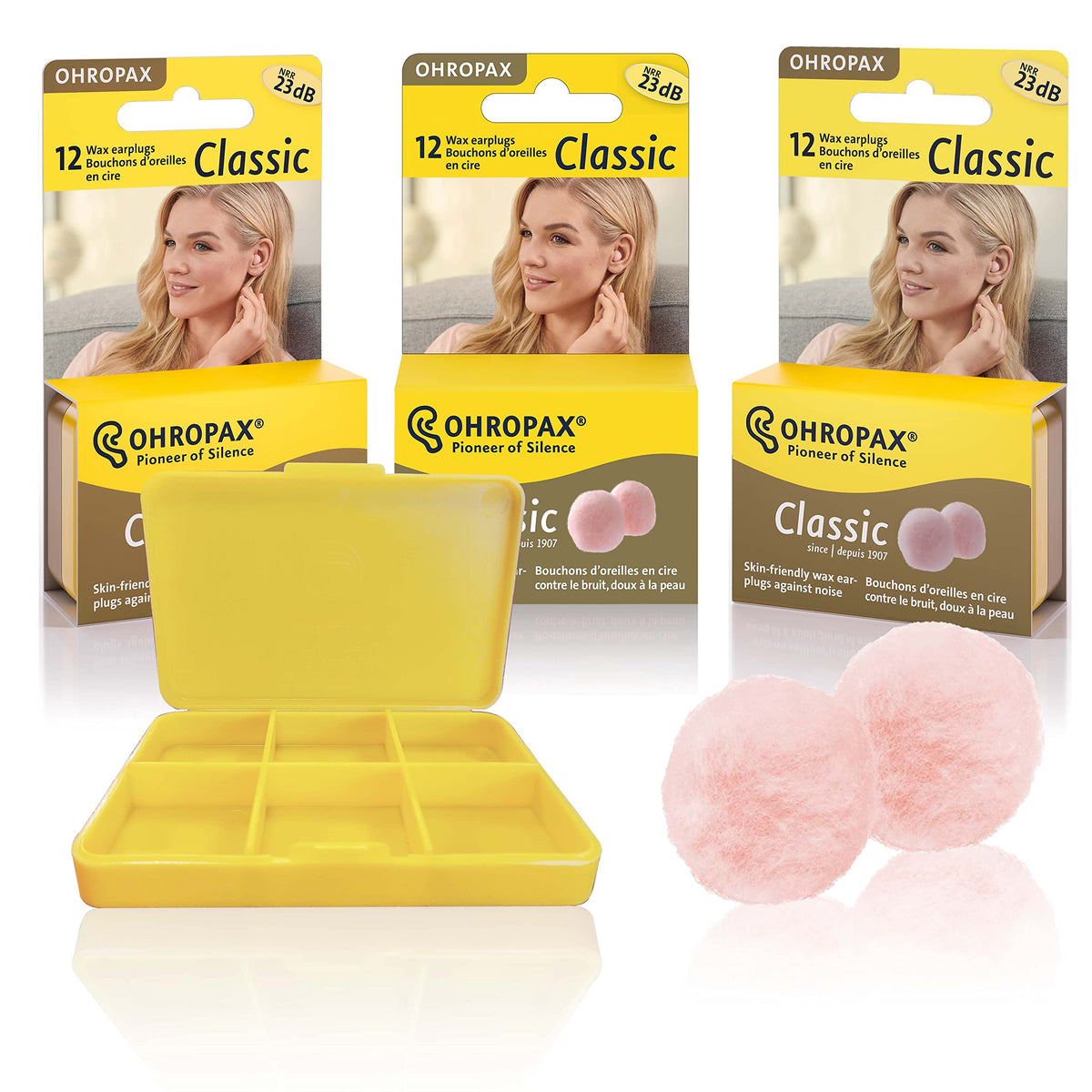 Reusable Wax/Cotton Ear Plugs by OHROPAX – Noise Reduction for Sleep, Travel & Relaxation | 12 Plugs (6 Pairs)