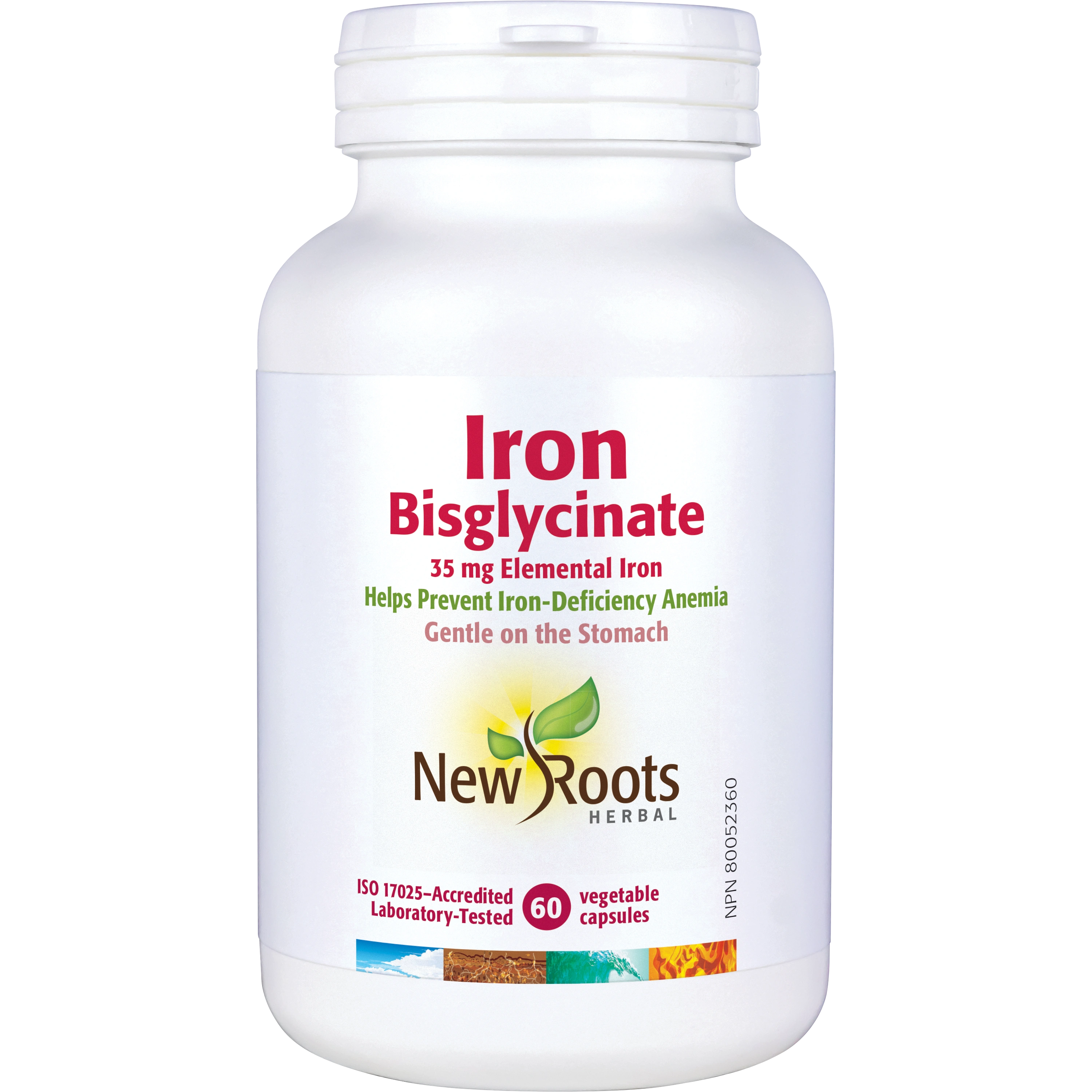 Iron Bisglycinate 35 mg | New Roots HERBAL® | 30 or 60 Veg Capsules
