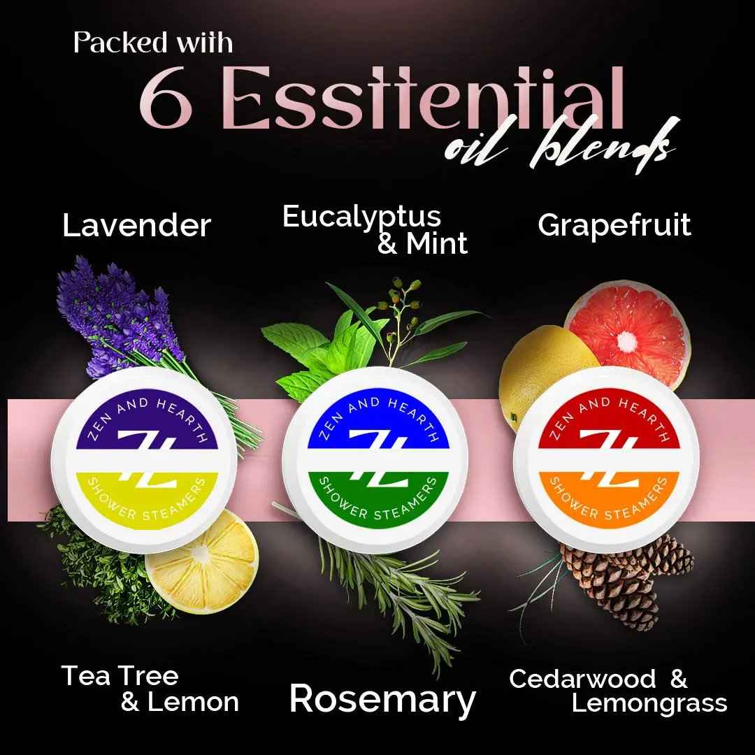 Zen & Hearth Shower Steamers Gift Set for Women – 6 Pack Natural Aromatherapy Shower Bombs for Self-Care and Relaxation