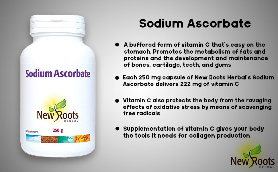 Vitamin C Sodium Ascorbate by New Roots HERBAL – Buffered Vitamin C Support | 250 g