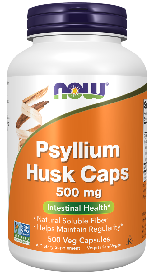 Psyllium Husk 500 mg by NOW® – Digestive Health & Fibre Support | 200 or 500 Veg Capsules
