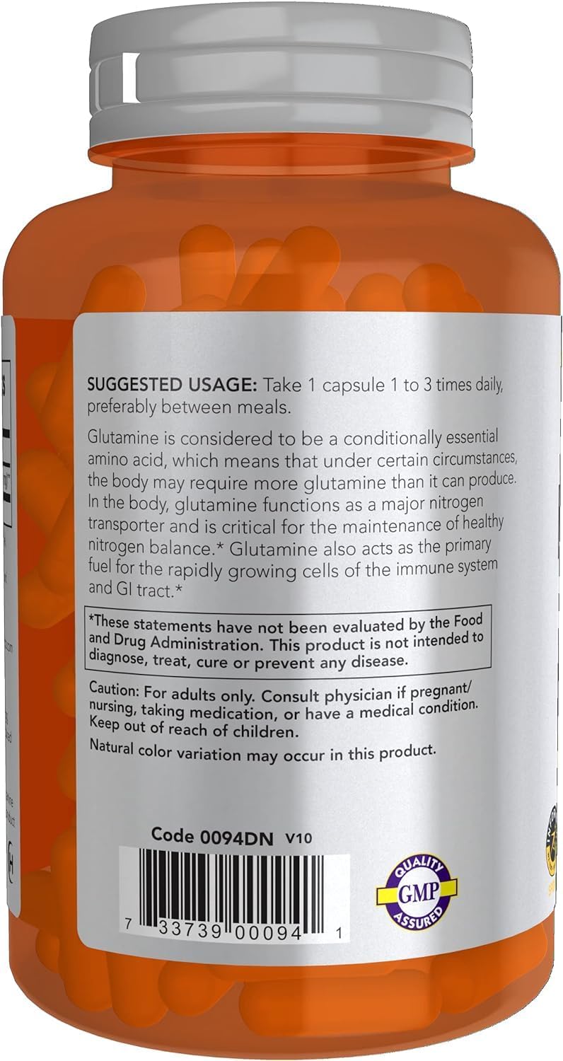 L-Glutamine 1000 mg | NOW® Sports | 120 Veg Capsules