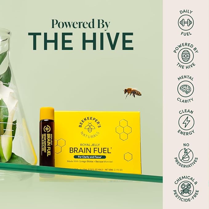 Royal Jelly Brain Fuel | Beekeepers Naturals | 6 or 24 Vial Pack
