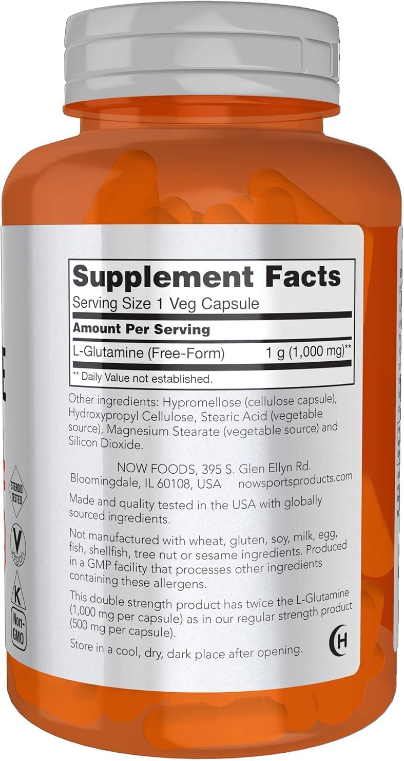 L-Glutamine 1000 mg | NOW® Sports | 120 Veg Capsules