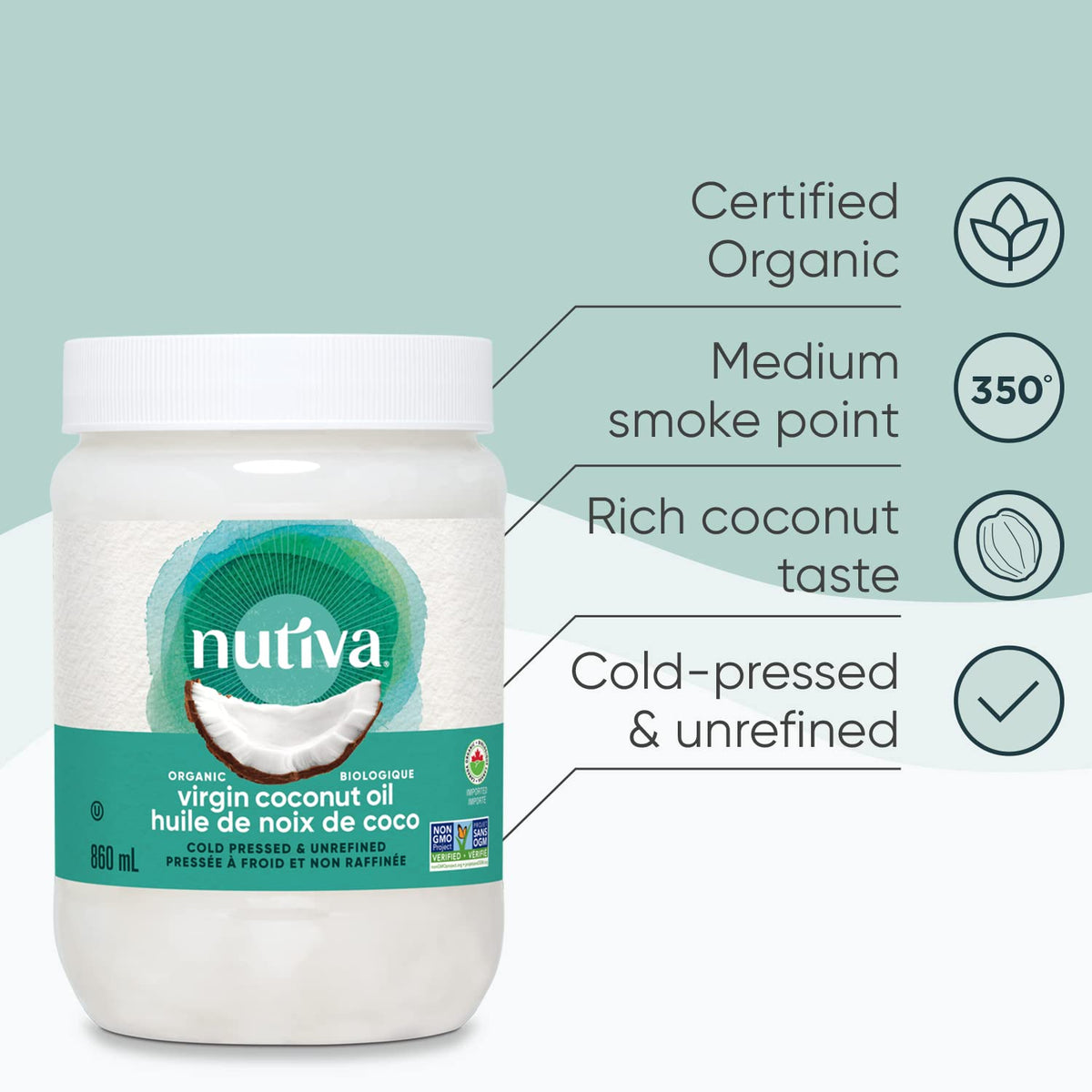 Nutiva Organic Coconut Oil Virgin, 860Ml đ All In One Marketplace Canada