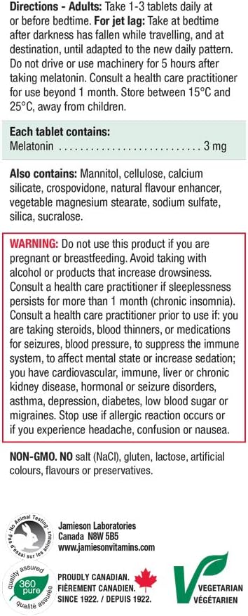 Melatonin 3 mg (Fast Dissolving) | Jamieson™ | 100 Tablets