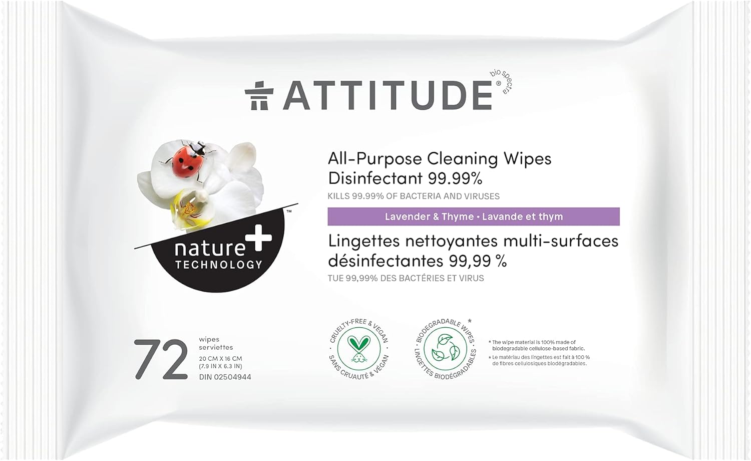 All-Purpose Disinfectant Wipes | ATTITUDE | 72 Count