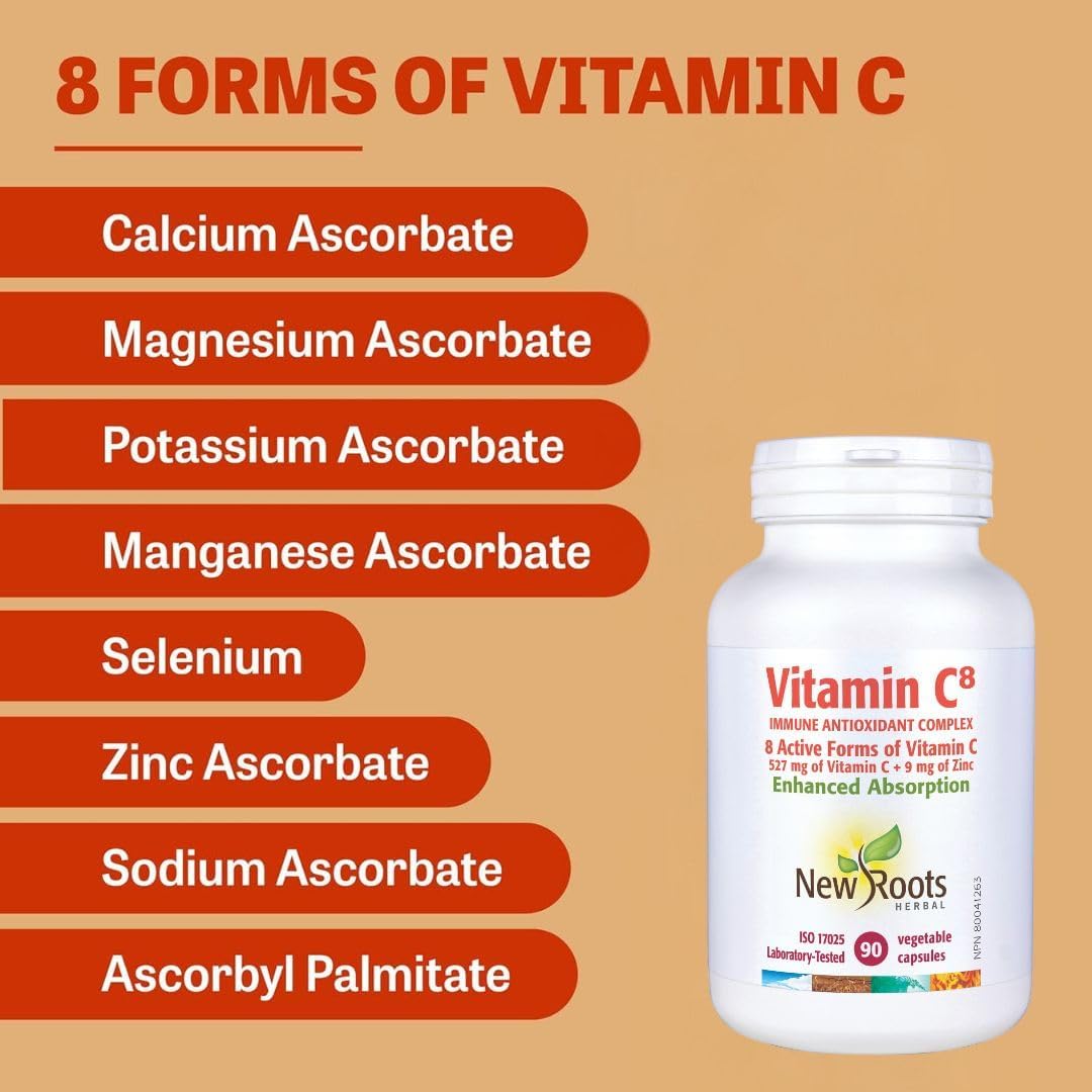 Vitamin C⁸ (Capsules) | New Roots HERBAL® | 45 OR 90 OR 180 Veg Capsules