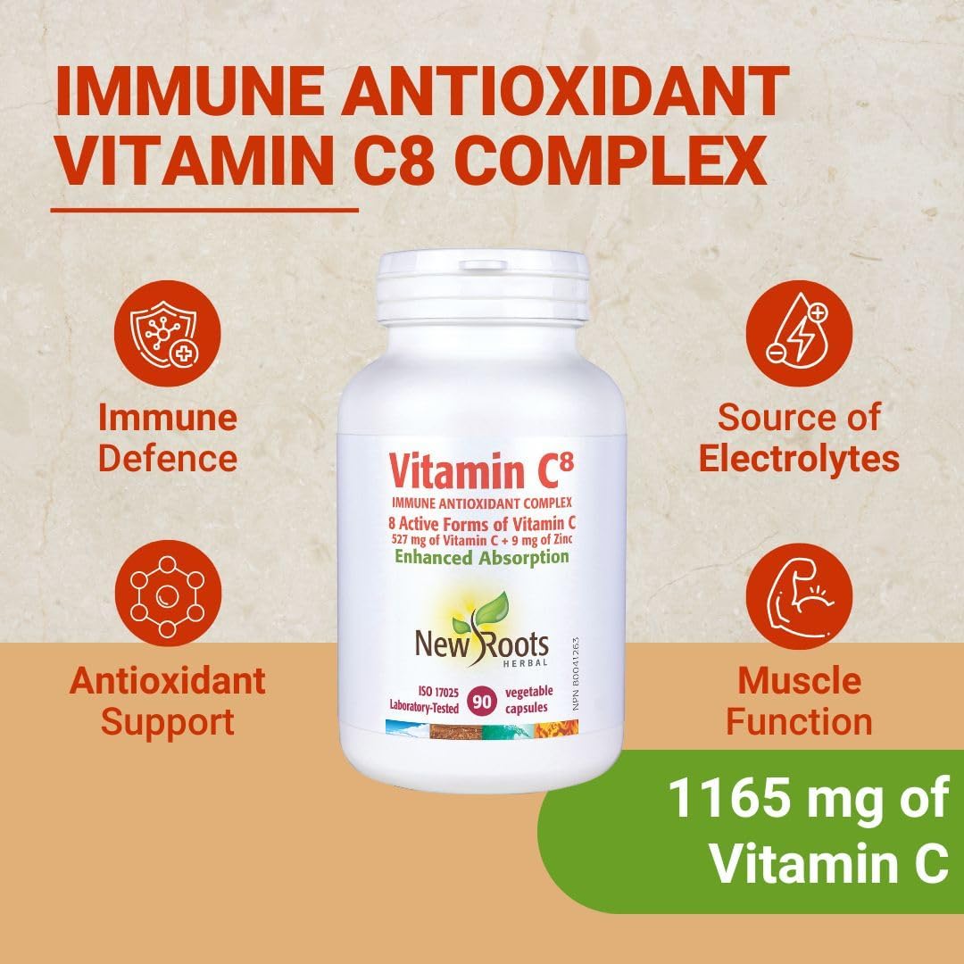 Vitamin C⁸ (Capsules) | New Roots HERBAL® | 45 OR 90 OR 180 Veg Capsules