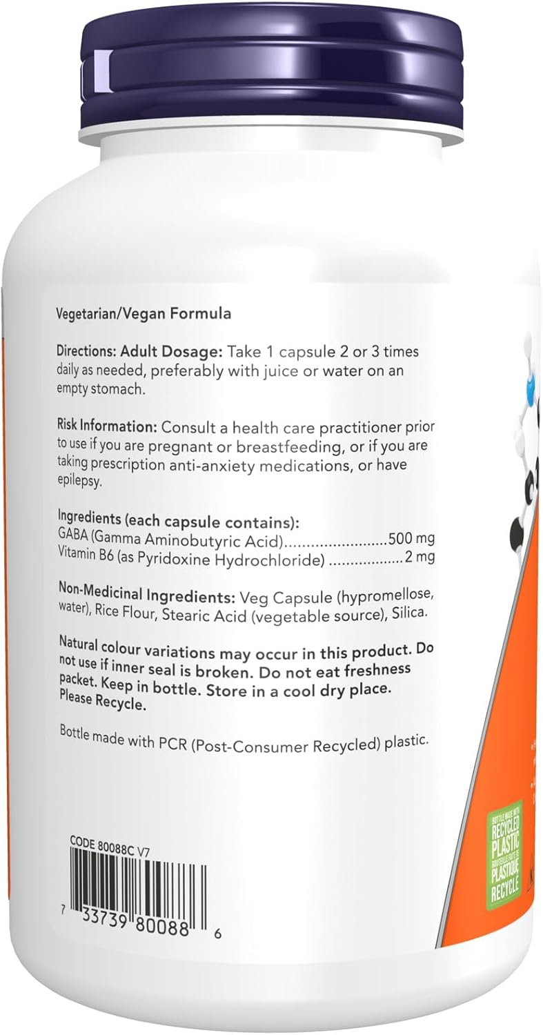GABA 500 mg | NOW® | 100 or 200 Veg Capsules