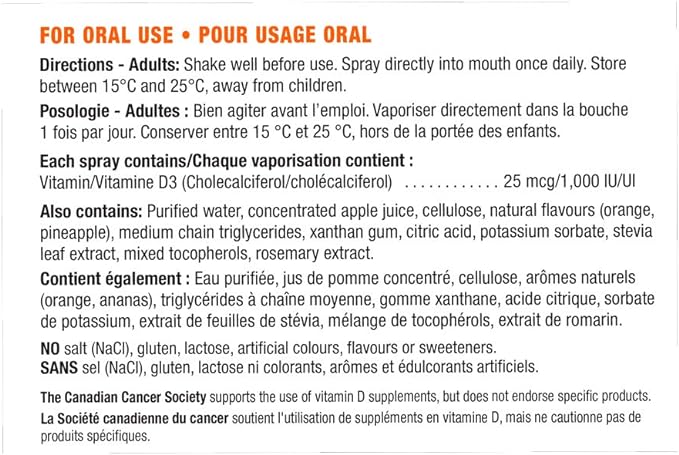 Vitamin D3 1,000 IU Spray by Jamieson™ – Daily Immune & Bone Support | 58 mL