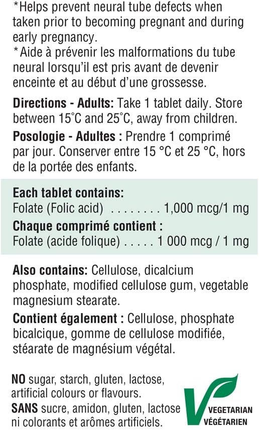 Folic Acid 1,000 mcg | Jamieson™ | 100 Tablets