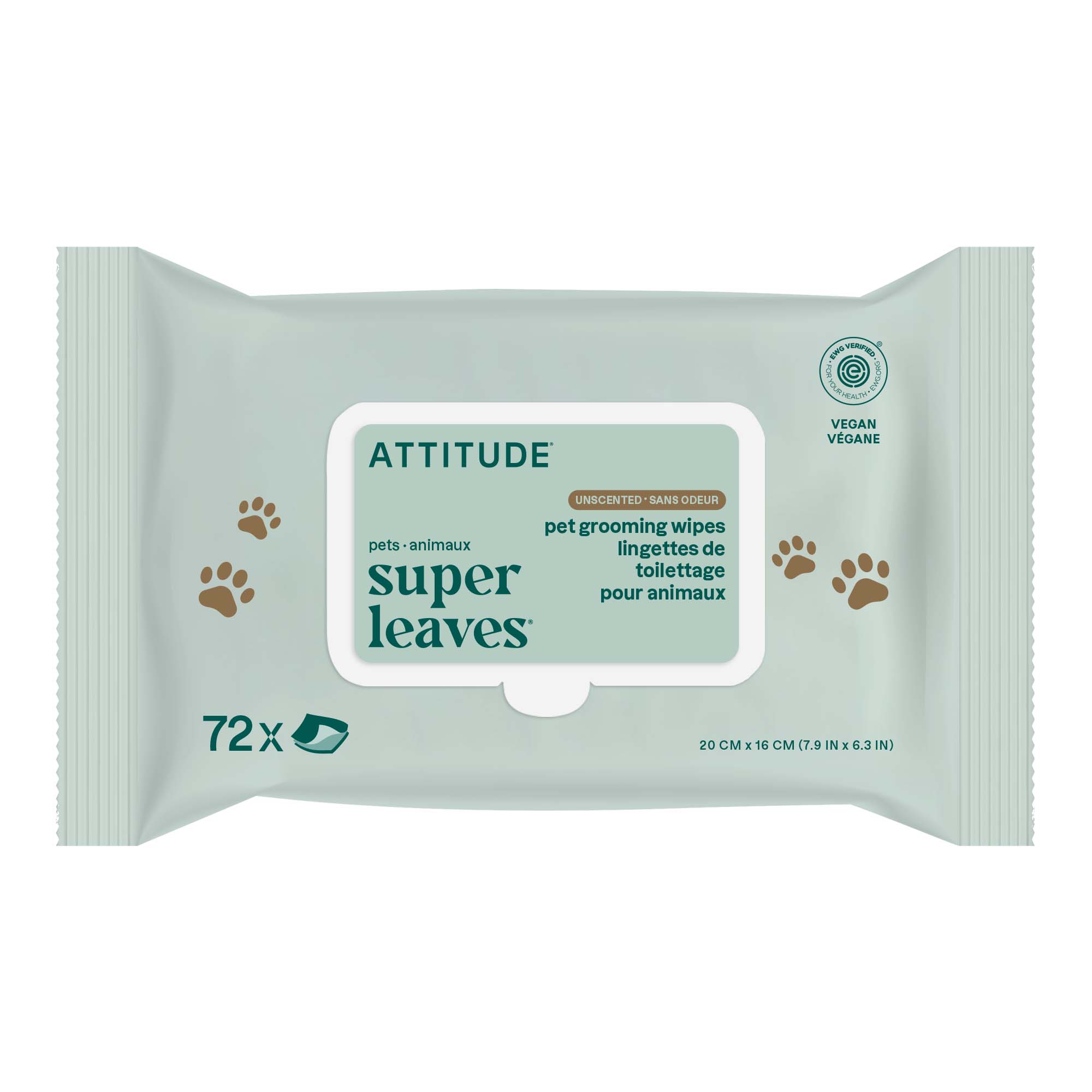 Pet Grooming Wipes - Unscented | ATTITUDE | 72 Units