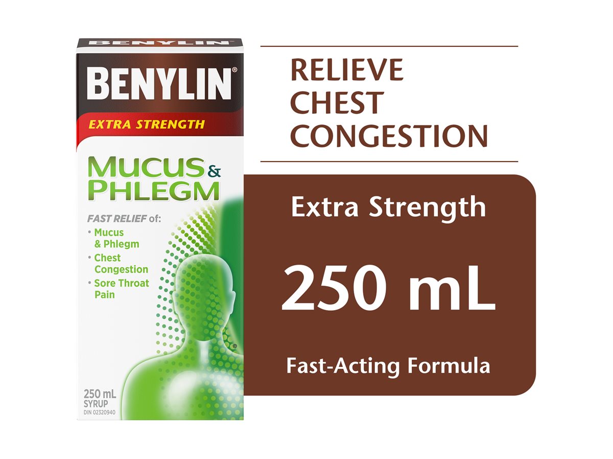 Extra Strength Cold, Mucus & Phlegm Relief Syrup by BENYLIN® – Chest Congestion & Cough Support | 100 mL or 250 mL