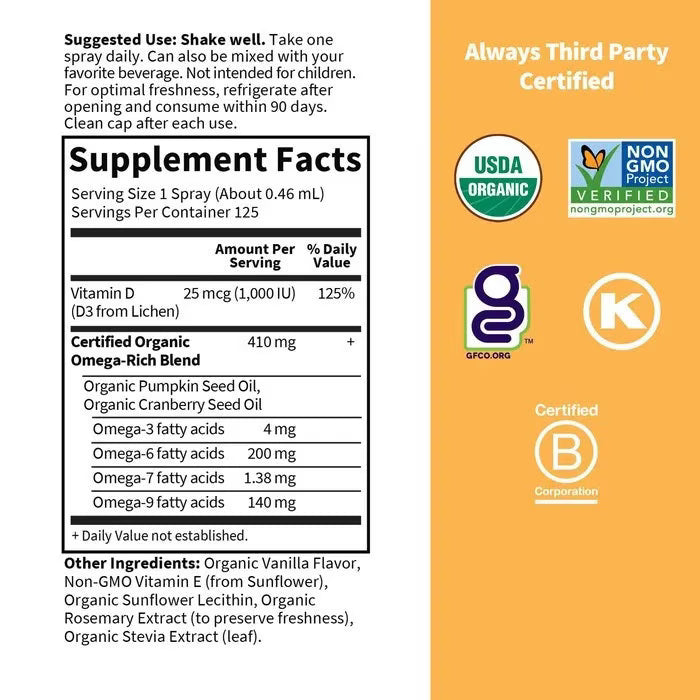 Organic Vegan D3 Spray 1,000 IU by Garden of Life® – Plant-Based Vitamin D3 Support | 50 mL