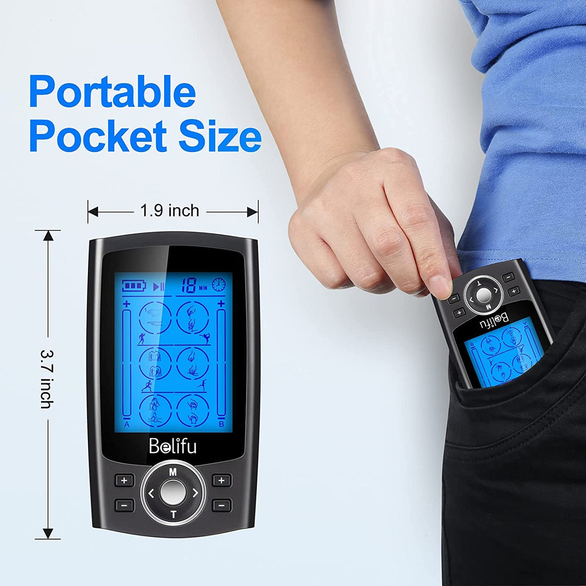 Belifu Dual Channel TENS EMS Unit 24 Modes Muscle Stimulator for Pain Relief Therapy, Electronic Pulse Massager Muscle Massager with 10 Pads, Dust-Proof Drawstring Storage Bag,Fastening Cable Ties 🍁 All In One Marketplace Canada