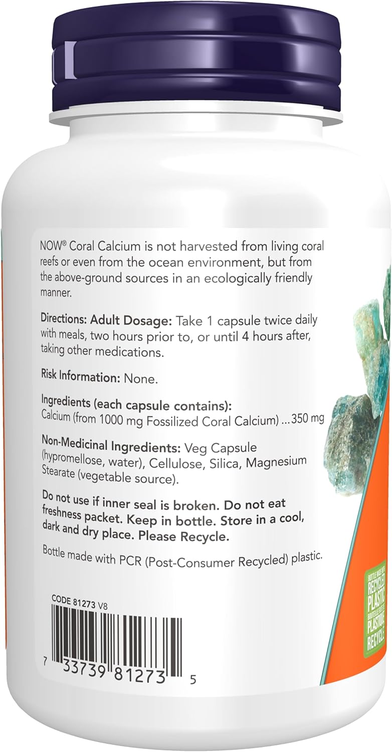 Coral Calcium 1000 mg | NOW® | 100 Veg Capsules