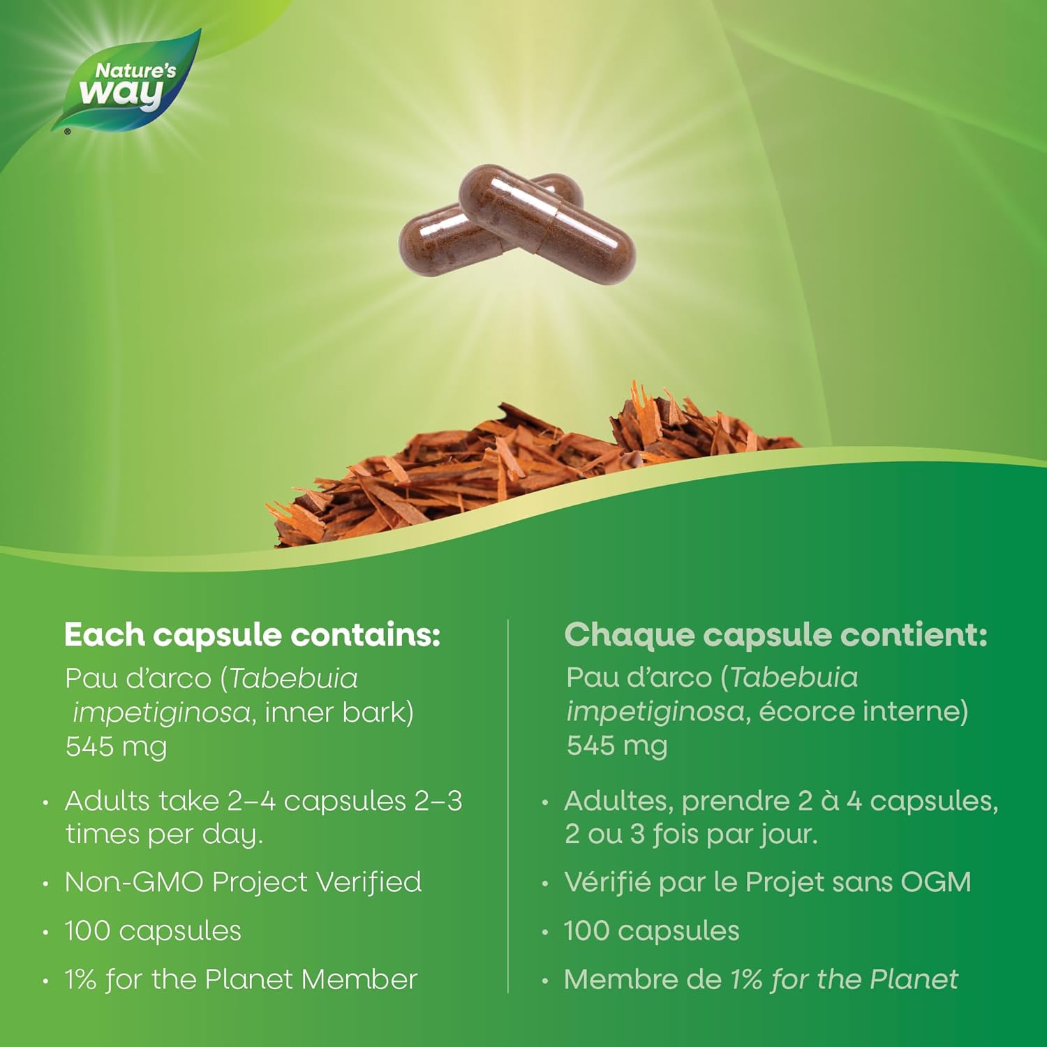 Pau D'Arco Inner Bark 545mg | Nature's Way® | 100 or 180 Capsules