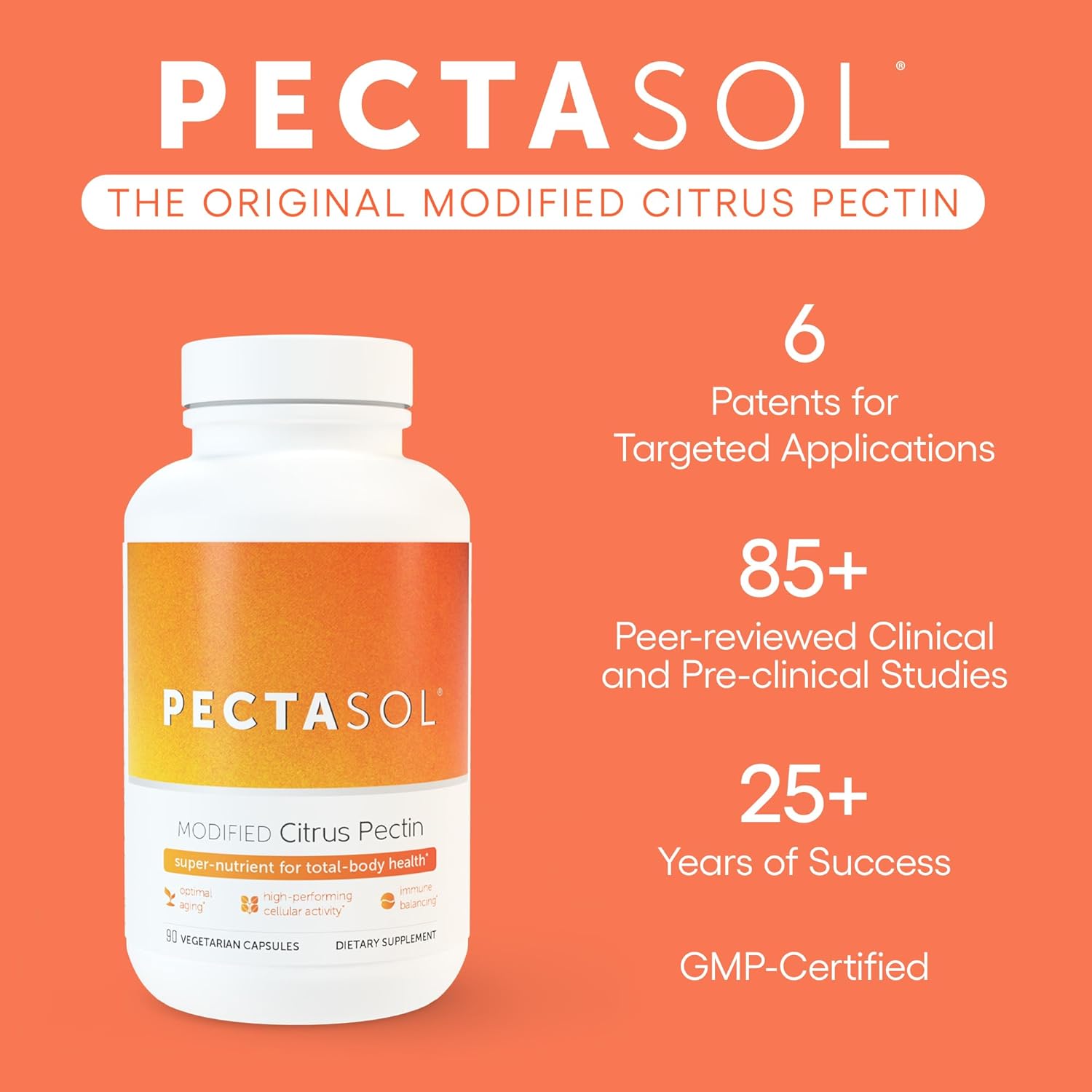 PectaSol® Capsules by ecoNugenics – Modified Citrus Pectin for Cellular & Immune Health | 90 or 270 Vegetarian Capsules