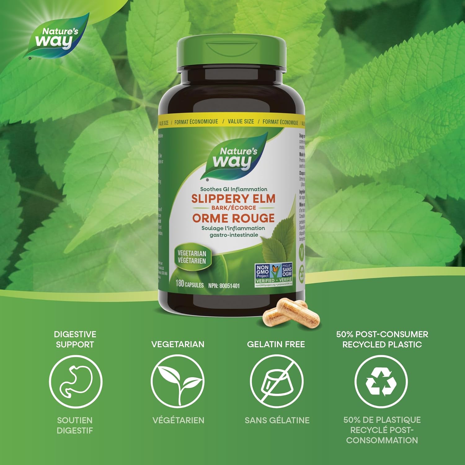 Slippery Elm | Nature's Way® | 100 or 180 Capsules