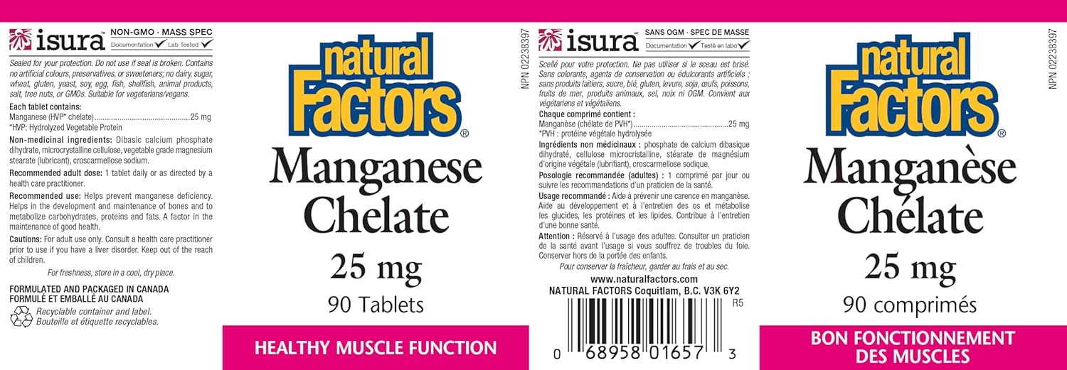 Manganese Chelate 25 mg | Natural Factors® | 90 Tablets