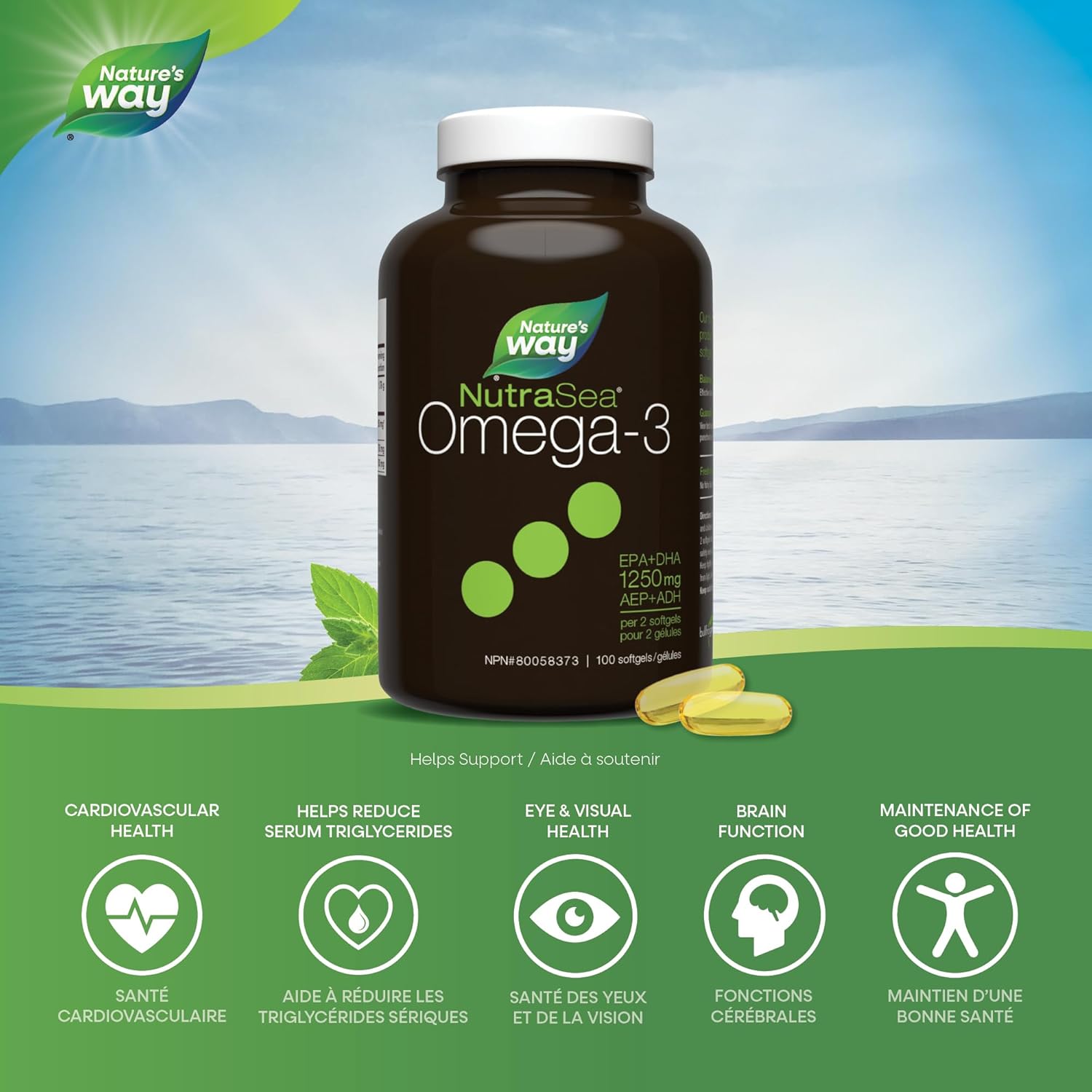 Omega-3 Liquid Gels - Mint | NutraSea® | 60 or 100 or 150 Softgels
