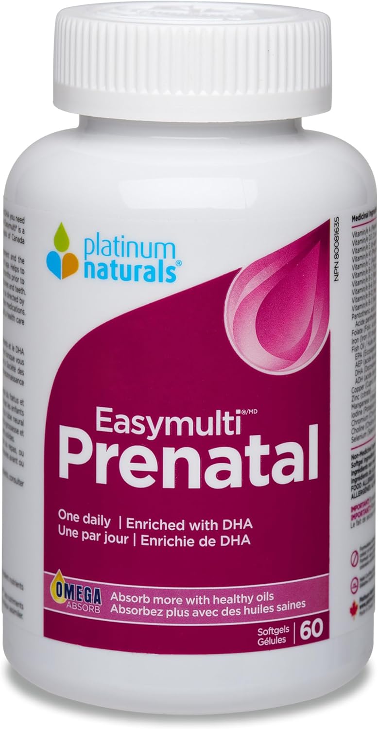 Easymulti® Prenatal by Platinum Naturals® – Complete Prenatal Multivitamin with DHA & Iron | 60 or 120 Softgels