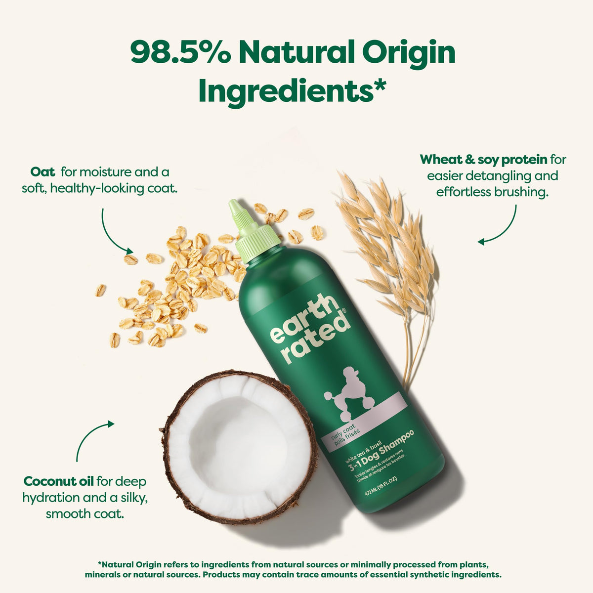 Earth Rated (A Canadian Company), 3-in-1 Detangling Dog Shampoo and Conditioner, Deodorizing Oatmeal Shampoos for Dogs and Puppies, Great for Smelly Pets, White Tea and Basil Scent, 473 ml š All In One Marketplace Canada