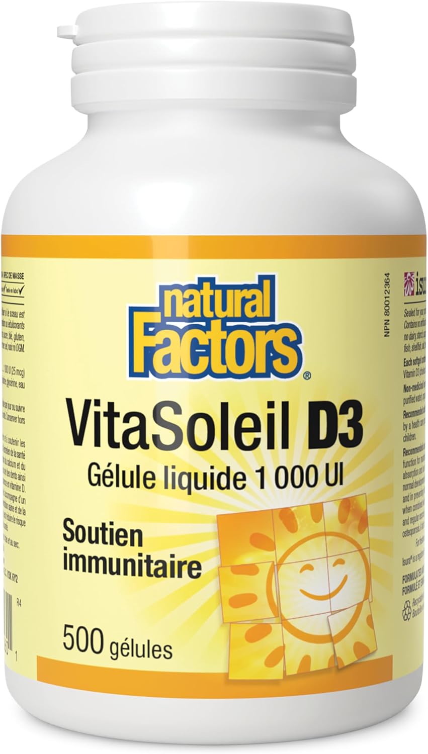 SunVitamin D3 Liquid Softgel 1000 IU | Natural Factors® | 180, 360 , 500 Softgel