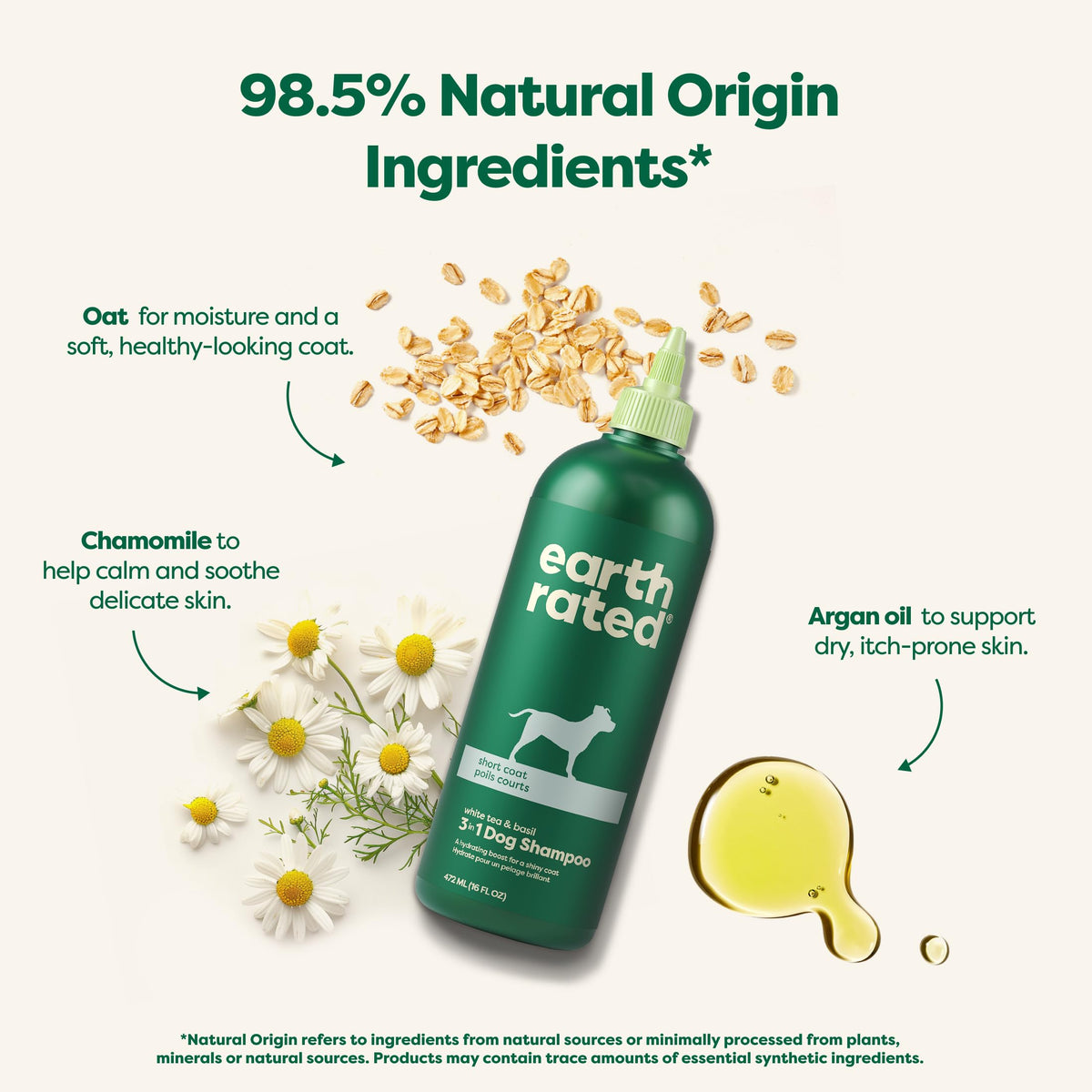 Earth Rated (A Canadian Company), 3-in-1 Soothing Dog Shampoo and Conditioner, Deodorizing Oatmeal Shampoos for Dogs and Puppies, Great for Smelly Pets, White Tea and Basil Scent, 473 ml š All In One Marketplace Canada