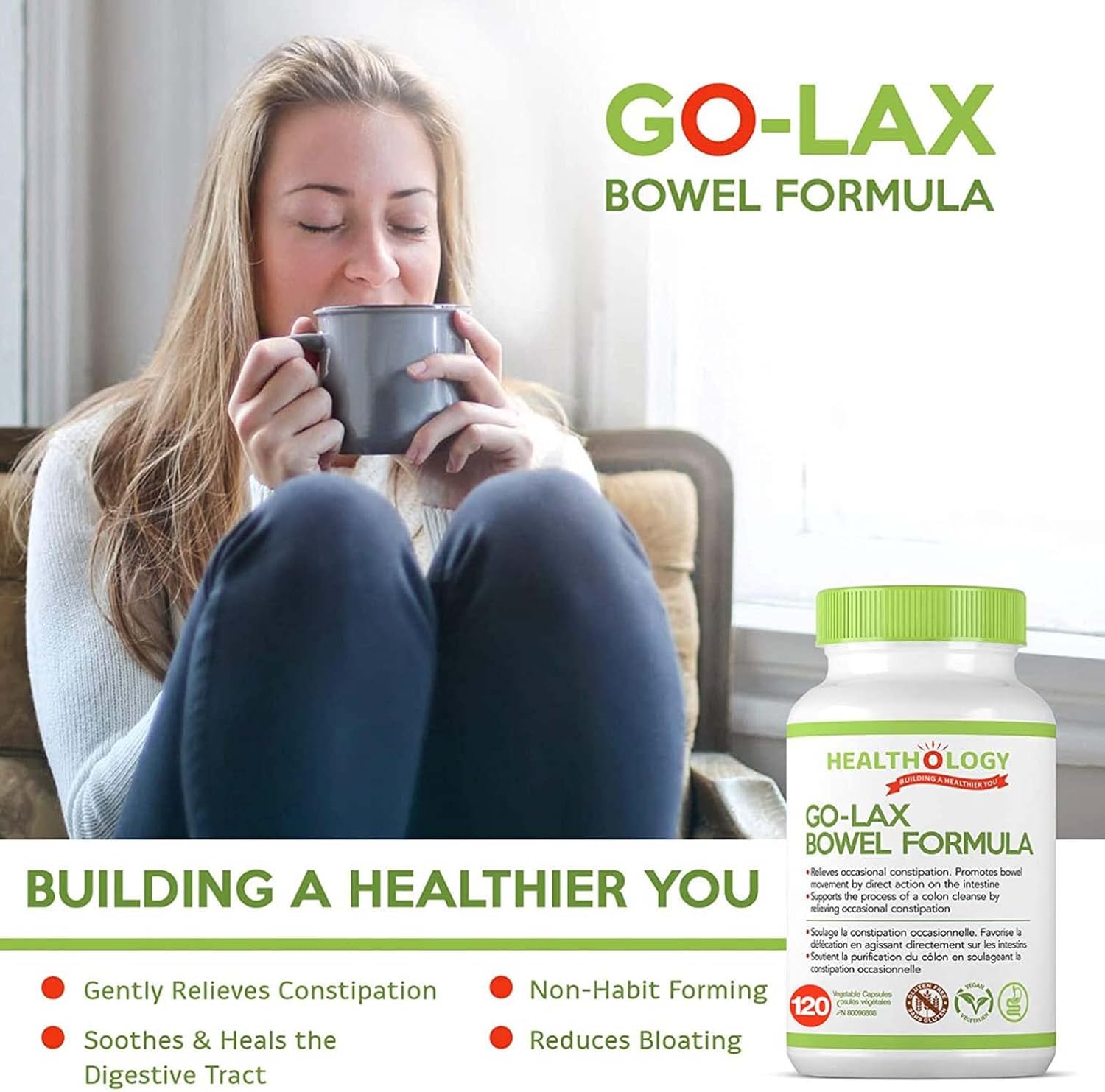 Go-Lax by Healthology™ – Gentle Constipation Relief & Bowel Support | 60 or 120 Vegetable Capsules