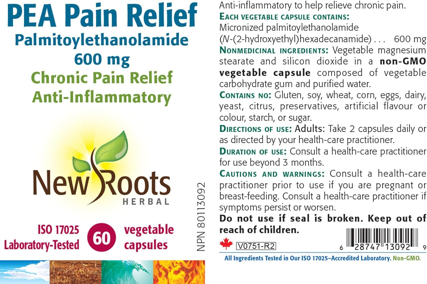 PEA Pain Relief | New Roots HERBAL® | 60 Vegetable Capsules