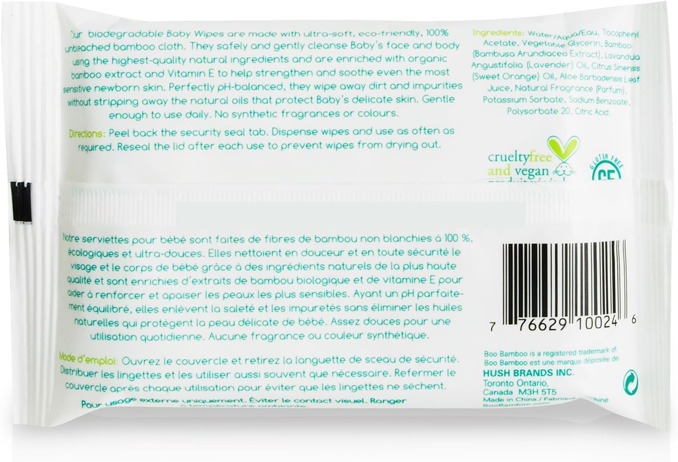 Biodegradable Travel Wipes | Baby Boo Bamboo® | 12 Wipes
