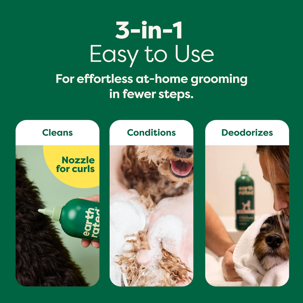 Earth Rated (A Canadian Company), 3-in-1 Detangling Dog Shampoo and Conditioner, Deodorizing Oatmeal Shampoos for Dogs and Puppies, Great for Smelly Pets, White Tea and Basil Scent, 473 ml š All In One Marketplace Canada