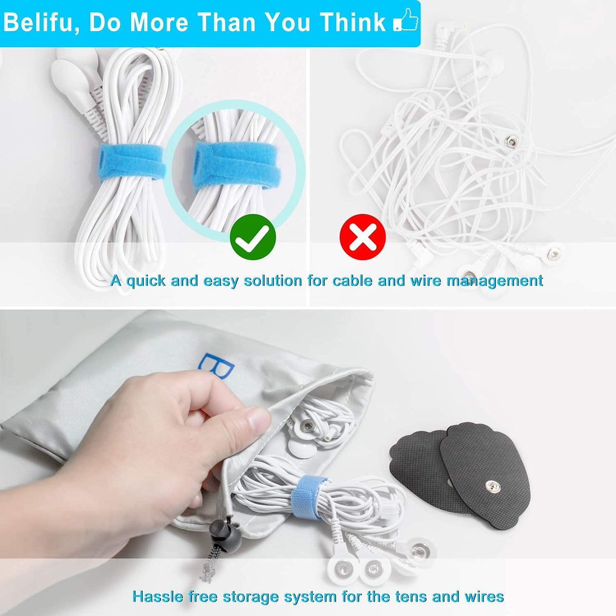 Belifu Dual Channel TENS EMS Unit 24 Modes Muscle Stimulator for Pain Relief Therapy, Electronic Pulse Massager Muscle Massager with 10 Pads, Dust-Proof Drawstring Storage Bag,Fastening Cable Ties 🍁 All In One Marketplace Canada