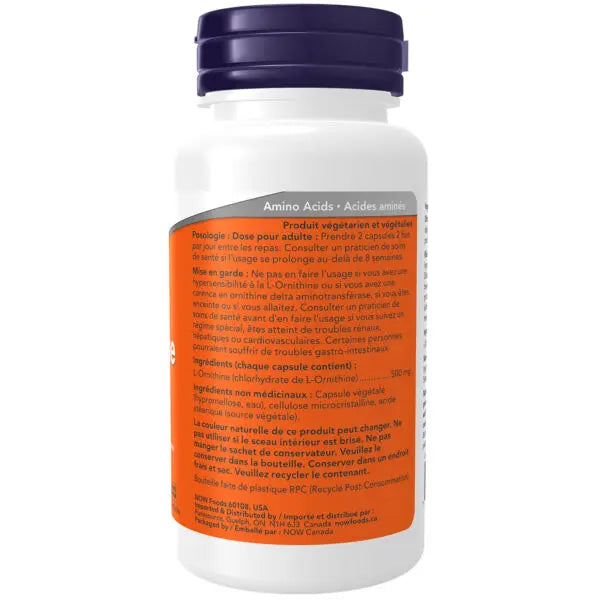 L-Ornithine 500 mg | NOW® | 60 OR 120 Capsules