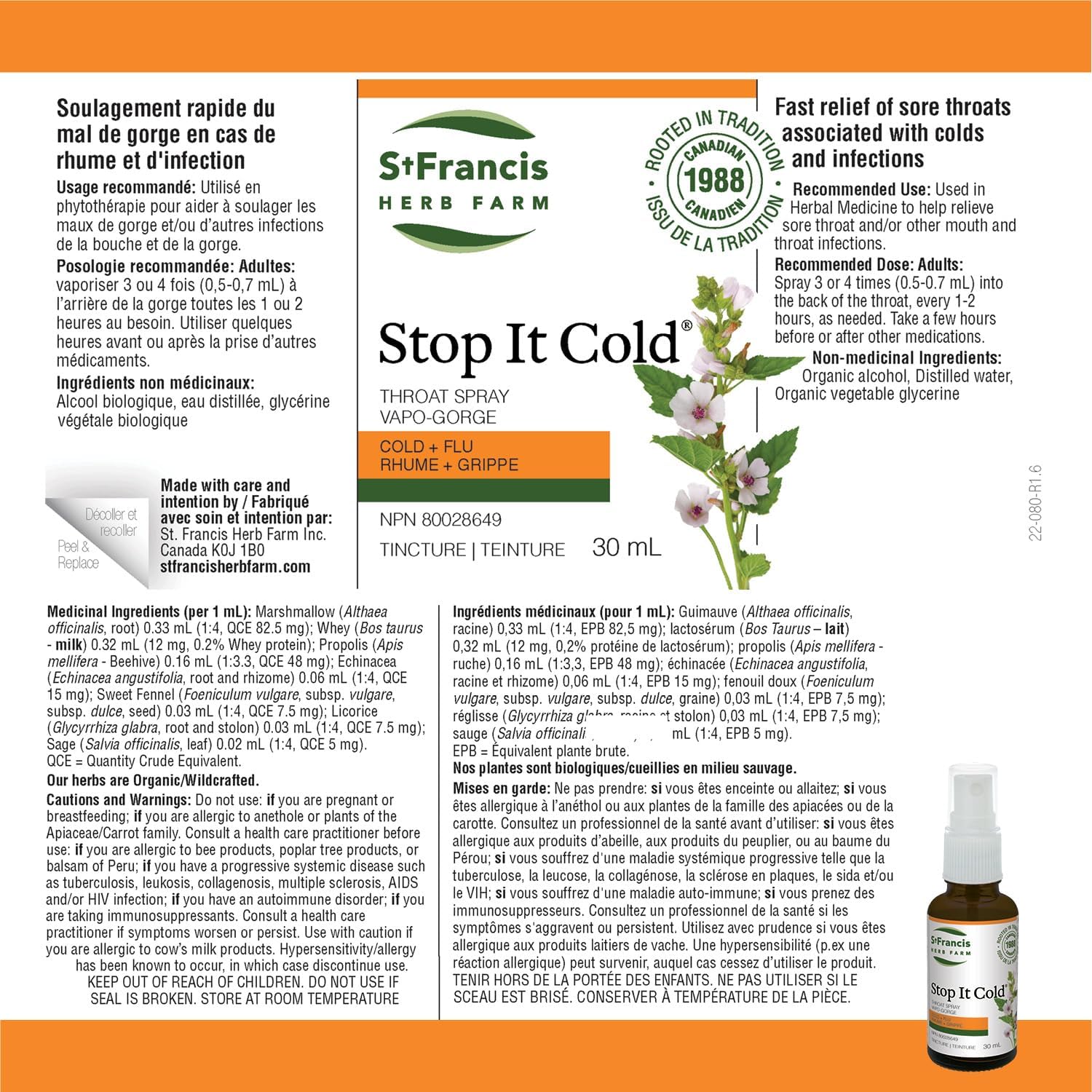 Stop It Cold® Throat Spray by St. Francis Herb Farm – Immune & Throat Support | 30 mL