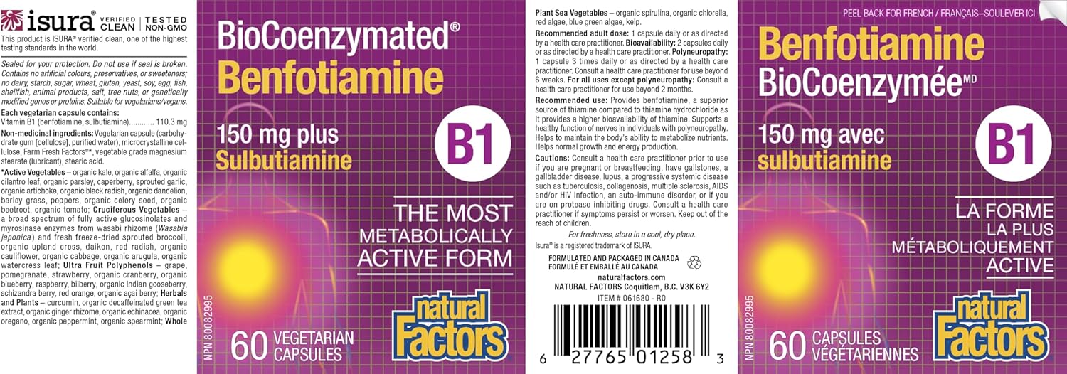 BioCoenzymated Benfotiamine | Natural Factors® | 30 or 60 Vegetarian Capsules
