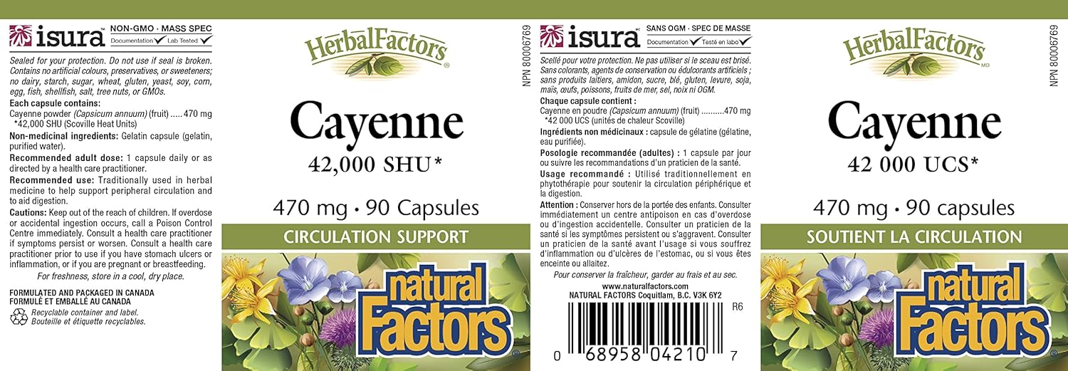 Cayenne 470 mg, HerbalFactors | Natural Factors® | 90 Capsules