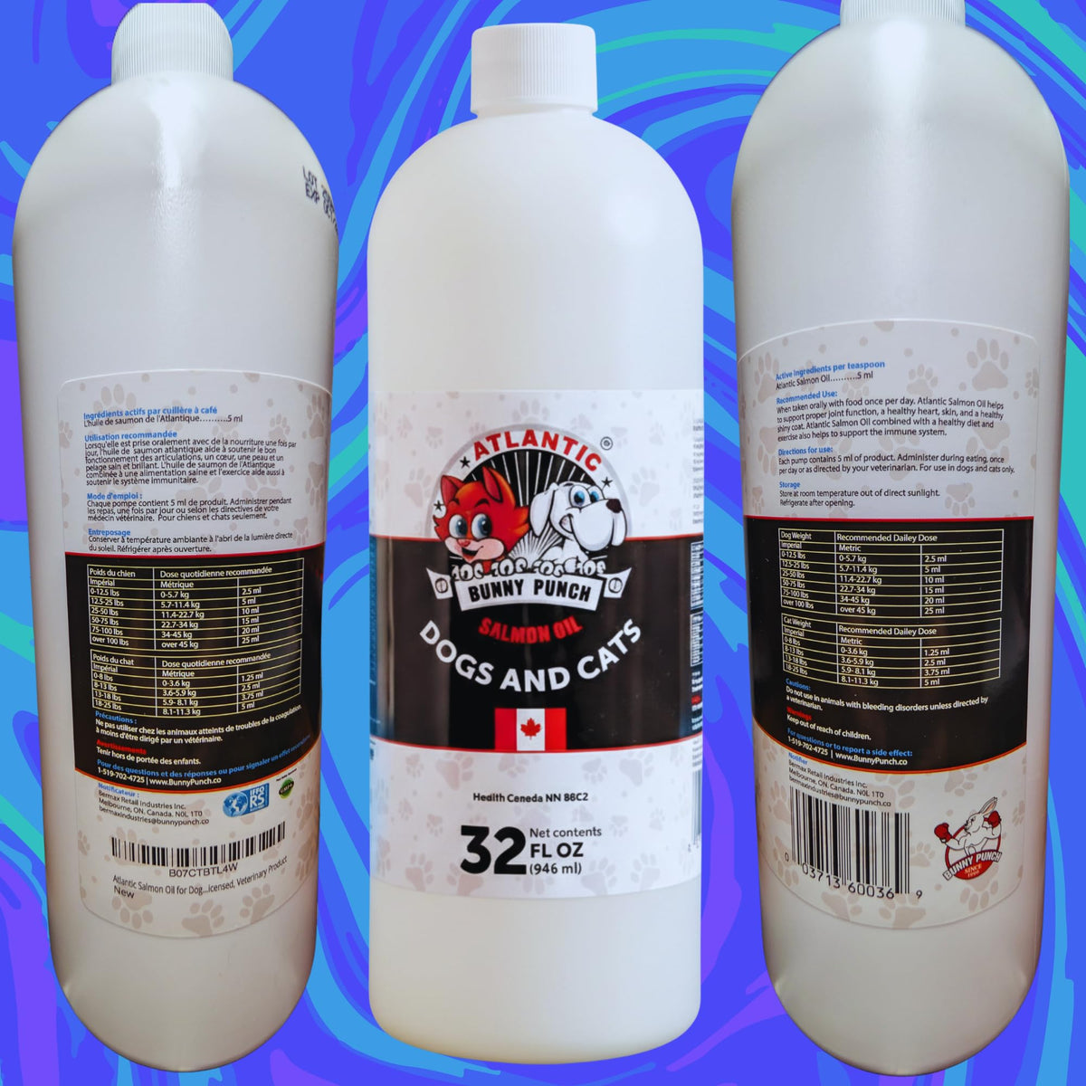 Bunny Punch Pure Atlantic Salmon Oil for Dogs & Cats - Liquid Food Topper - 32 oz đ All In One Marketplace Canada
