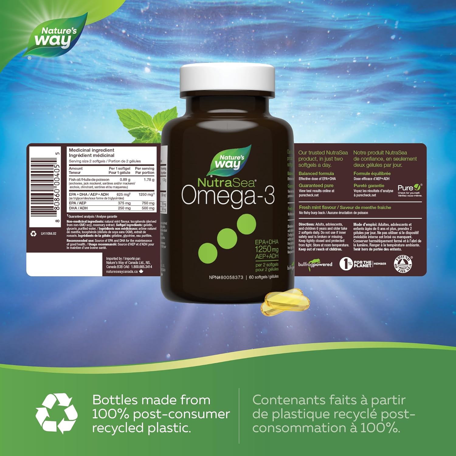 Omega-3 Liquid Gels - Mint | NutraSea® | 60 or 100 or 150 Softgels